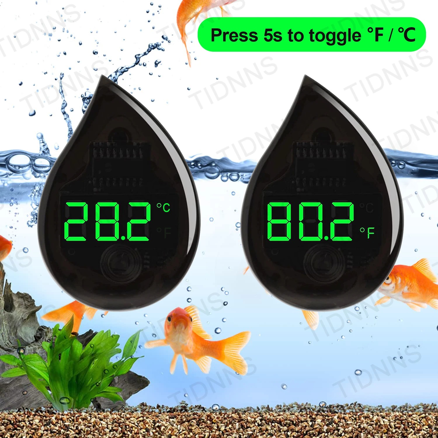 Planted Aquarium Temperature - เครื่องวัดอุณหภูมิแบบติดด้วยตนเองสำหรับตู้ปลา LCD ดิจิตอล เครื่องวัดอุณหภูมิขนาดเล็กสำหรับตู้ปลา สามารถสลับได้อย่างอิสระ ℃