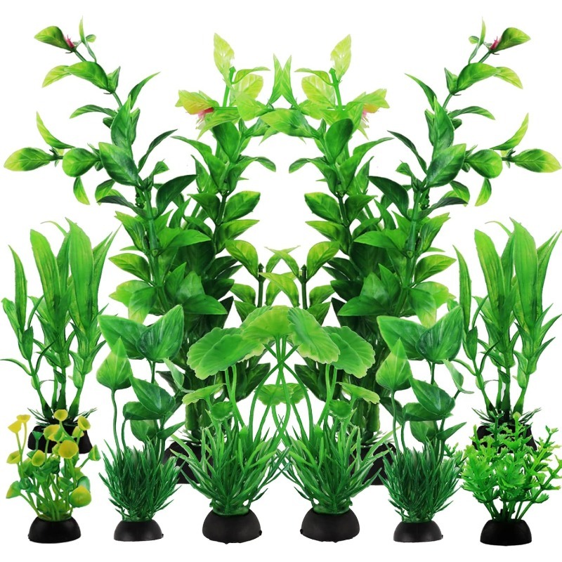 Aquarium Plant Vine - 10 ชิ้น/เซ็ตพืชประดับตู้ปลาประดิษฐ์พลาสติกสีเขียวจำลองหญ้าน้ำตกแต่งตู้ปลา DIY อุปกรณ์ตกแต่งบ้าน