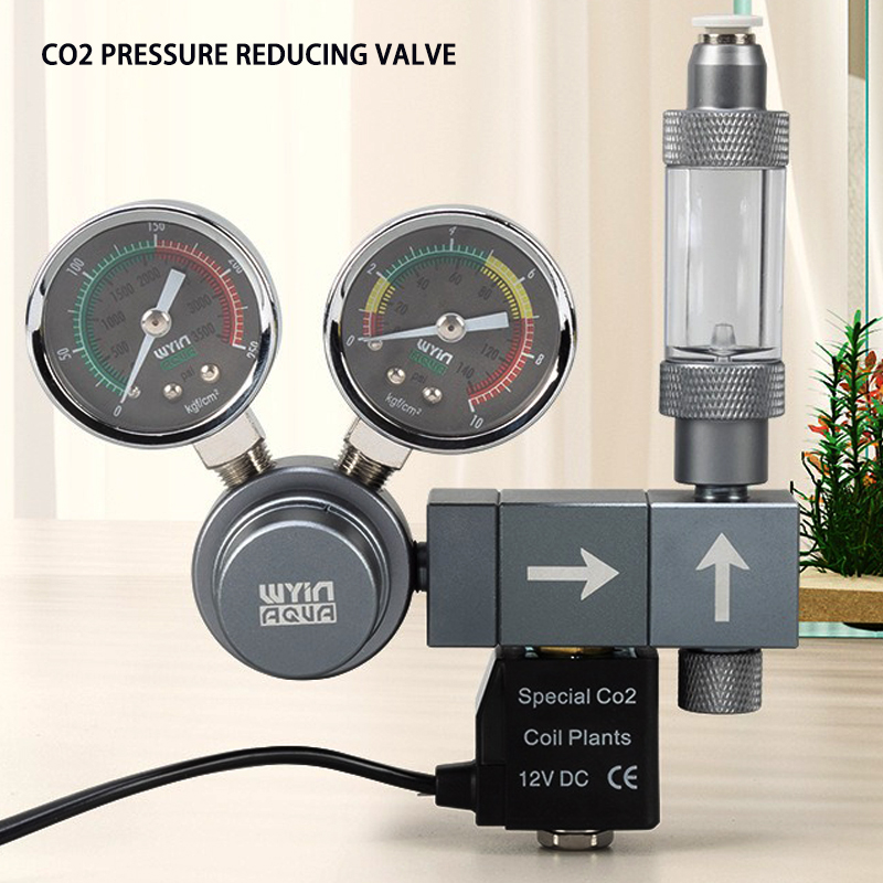 Co2 Regulator Dual Stage - ตัวควบคุม CO2 สำหรับตู้ปลา พร้อมเกจวัดคู่ วาล์วโซลินอยด์ หัวต่อแบบเร็ว