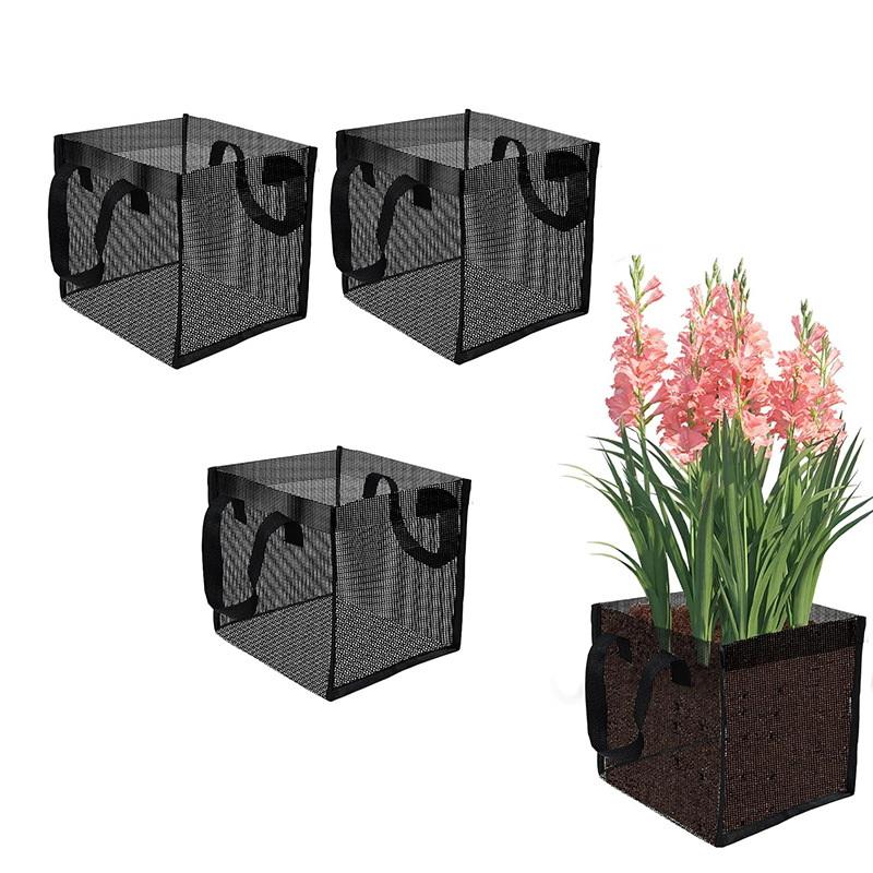 Aquarium Plant - ตะกร้าปลูกต้นไม้ในบ่อตาข่ายสีดำ 4 ชิ้น ทรงสี่เหลี่ยมและทรงกลม ถุงปลูกบัวหลวง PVC