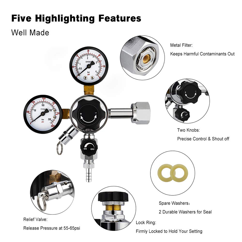 Dual Gauge CO2ร่างเบียร์ Regul - Co2 Regulator Dual Stage บทวิจารณ์และราคา